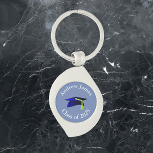 blue graduation cap - class of 2027 -your name keychain