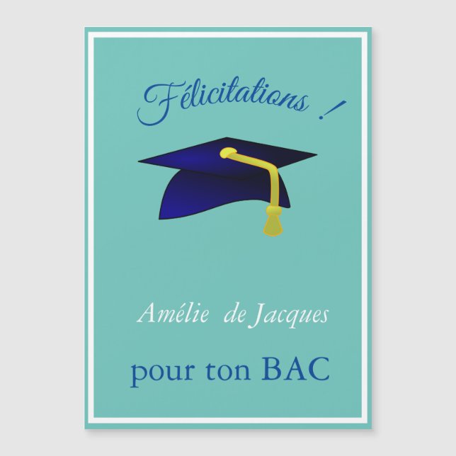Blue graduation cap - Congrats in French  (Front)