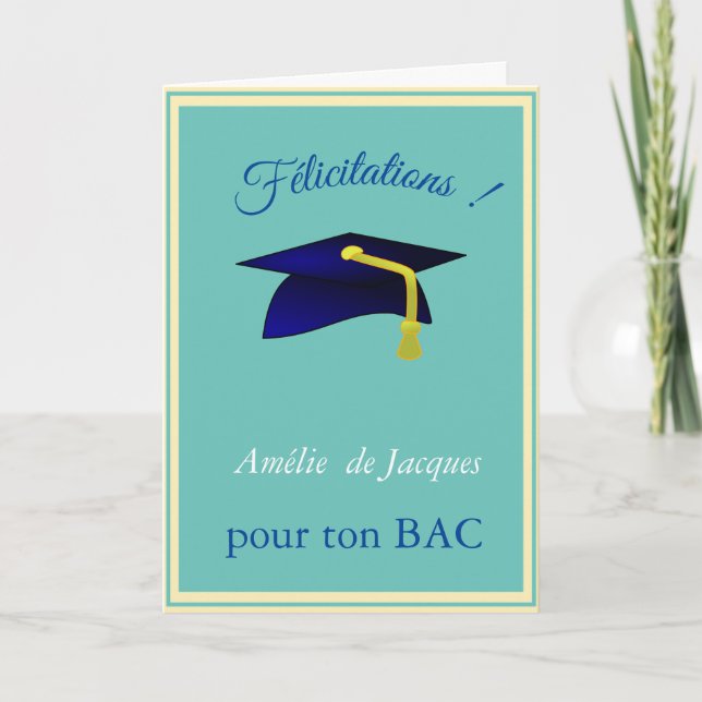 Blue graduation cap - Congrats in French Card (Front)