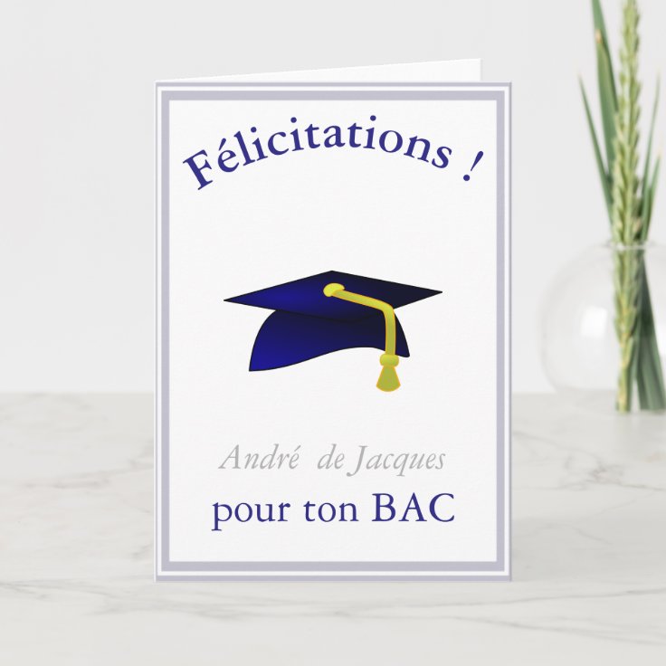 blue graduation cap Congratulations in French Card Zazzle