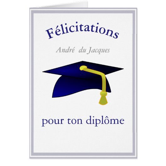 blue graduation cap - Congratulations in French Cards (Front)