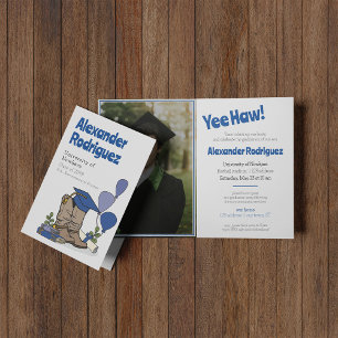 Blue Graduation Cap Cowboy Boot Arrangement Invitation
