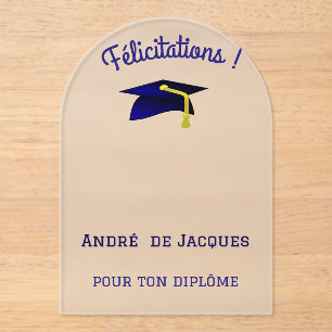 blue graduation cap - French Congratulations Acrylic Invitations