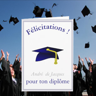 blue graduation cap - French Congratulations Card