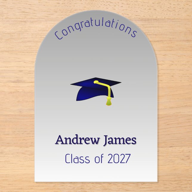blue graduation cap  in silver - Congratulations Acrylic Invitations (Front)