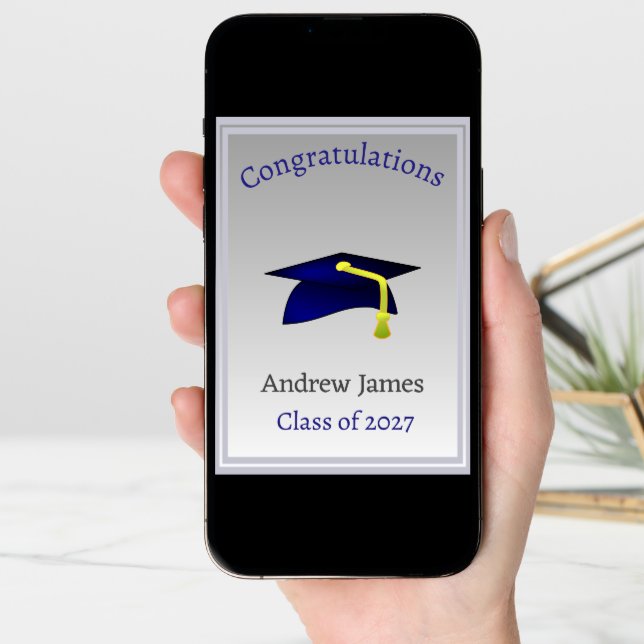 blue graduation cap  in silver - Congratulations Card (Front Digital)
