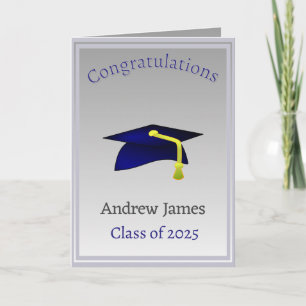 blue graduation cap in silver - Congratulations Card