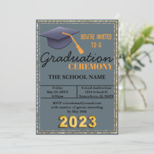 Blue Graduation Cap Invitation