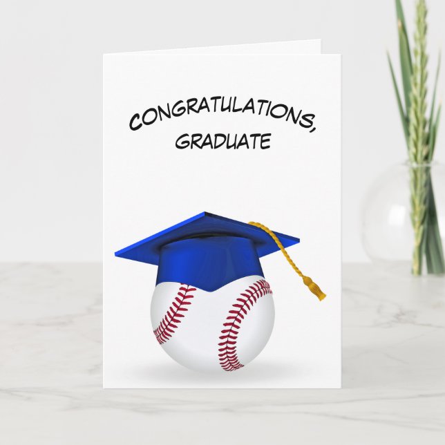 Blue Graduation Cap On a Baseball Card (Front)