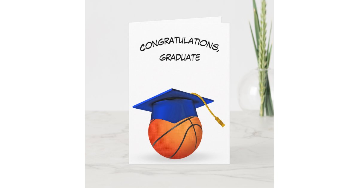 Blue Graduation Cap On a Basketball Card | Zazzle