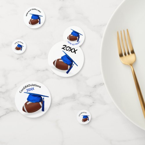Blue Graduation Cap On a Football Confetti