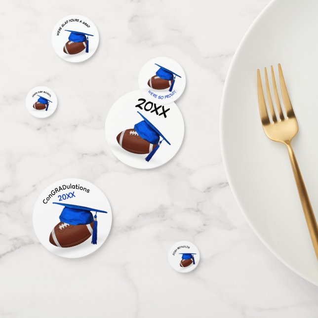 Blue Graduation Cap On a Football Confetti (Group)