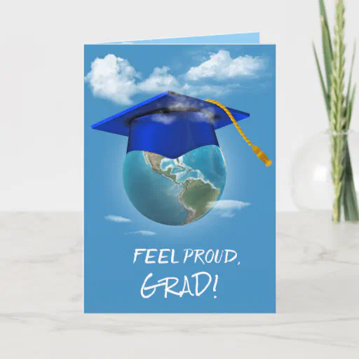 Blue Graduation Cap on Planet Earth Card