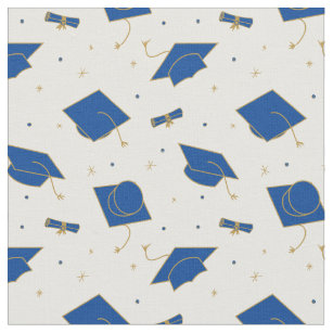 Blue Graduation Cap Toss Fabric
