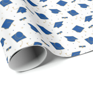 Blue Graduation Cap Toss Wrapping Paper