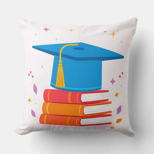 Blue Graduation Cap With Books Throw Pillow (Front)