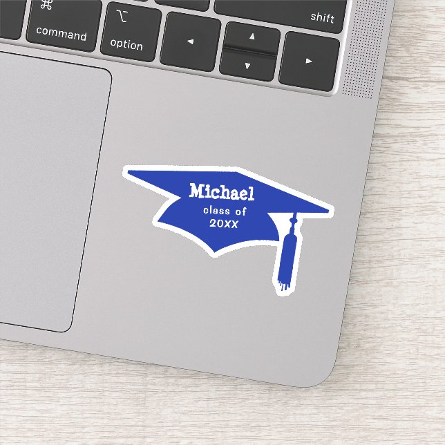 Blue Graduation Cap with Tassel - Name / Class of Sticker (Detail)