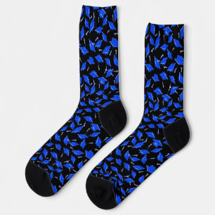 Blue Graduation Caps Tossed in the Air on Black  Socks