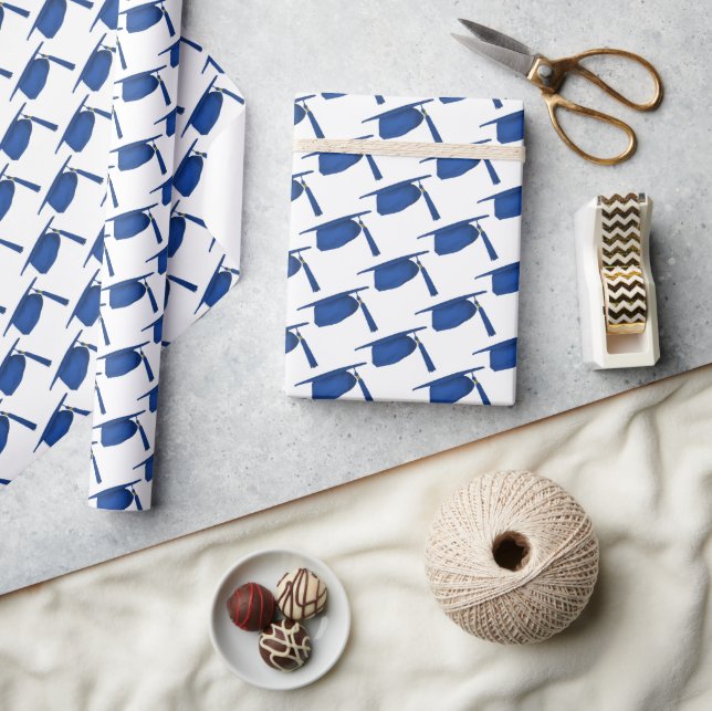 Blue Graduation Caps Wrapping Paper (Crafts)