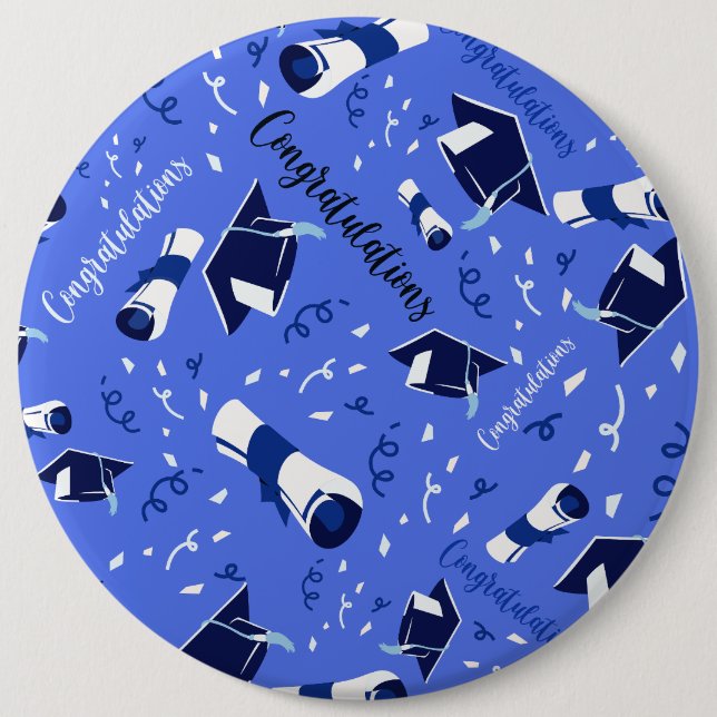 Blue Graduation Congratulations Button (Front)