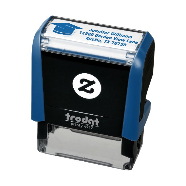 Blue Graduation Custom Graduate Return Address Self-inking Stamp (Product)