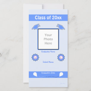 Blue Graduation Flowers and Caps Announcement