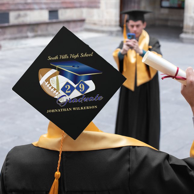 Blue Graduation Football Personalized Cap Topper (Blue Graduation Football Personalized Graduation Cap Topper)