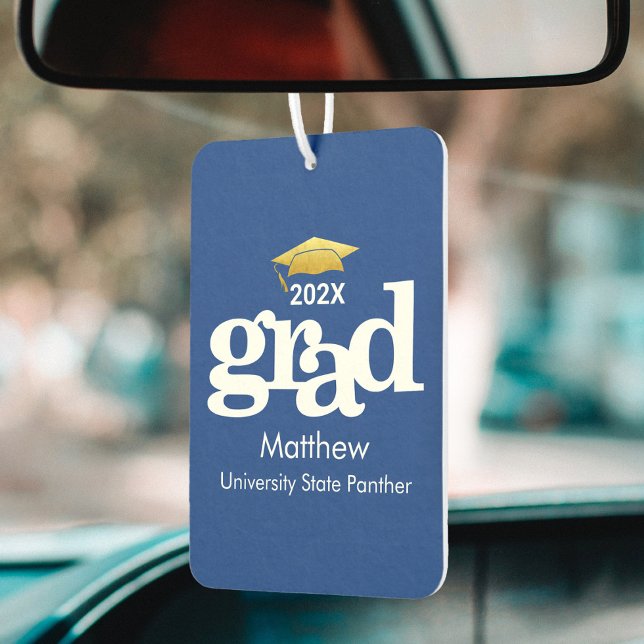 Blue Graduation Gold Cap Modern Bold Typography Air Freshener (Creator Uploaded)