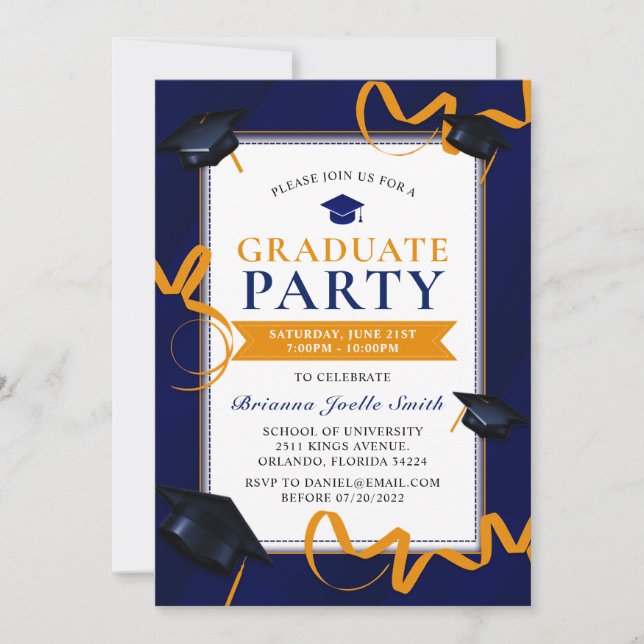 Blue Graduation Grad Hats Party Invitation (Front)
