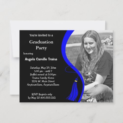 Blue Graduation Horizontal Photo Invitation