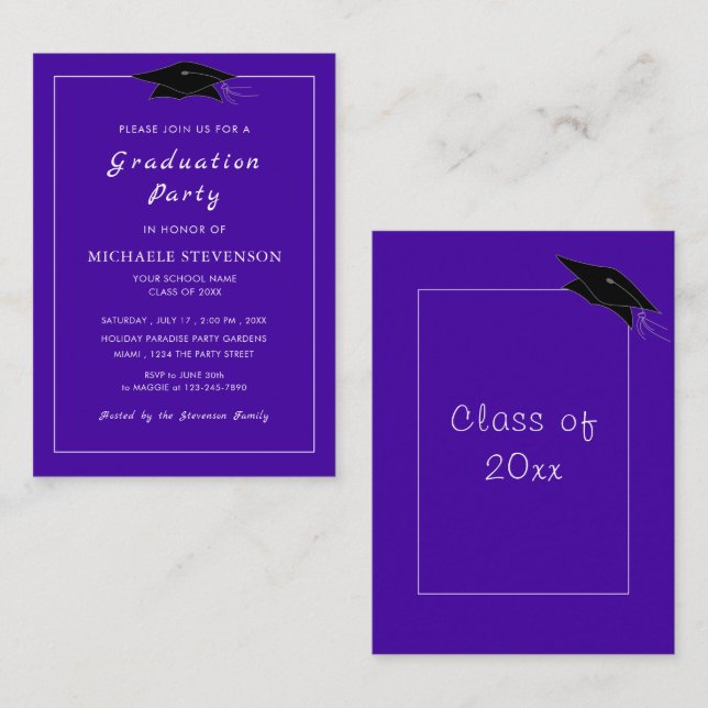 Blue Graduation Invitation Example Custom Color (Front/Back)