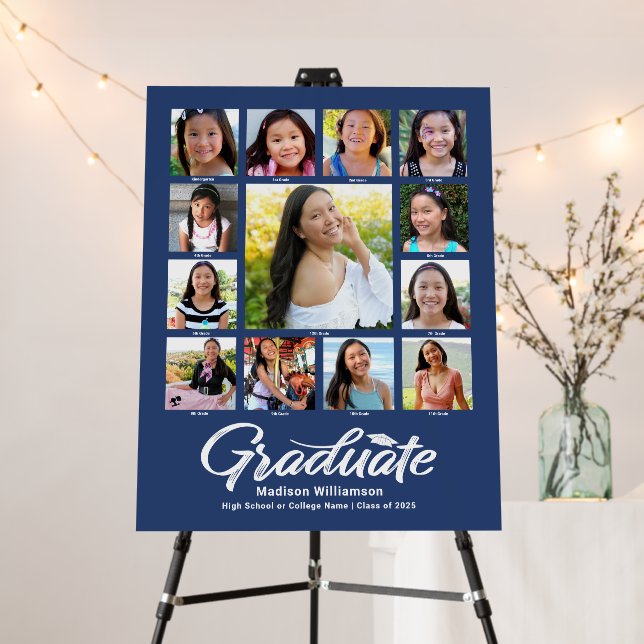 Blue Graduation K–12 Photo Collage Script Modern Foam Board (In Situ (Stand))