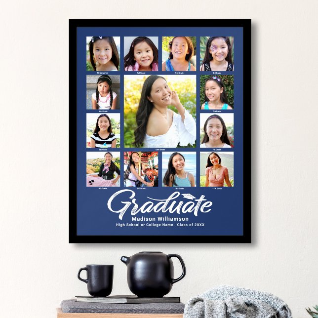 Blue Graduation K–12 Photo Collage Script Modern Poster (Creator Uploaded)