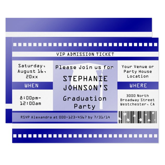 Blue Graduation Or Party Admission Ticket Invitation