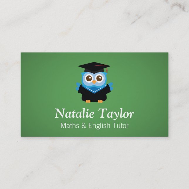 Blue Graduation Owl, Personal Tutor or Teacher Business Card (Front)