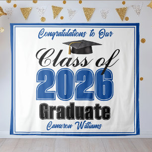 Blue Graduation Party Custom Graduate Photo Booth Tapestry