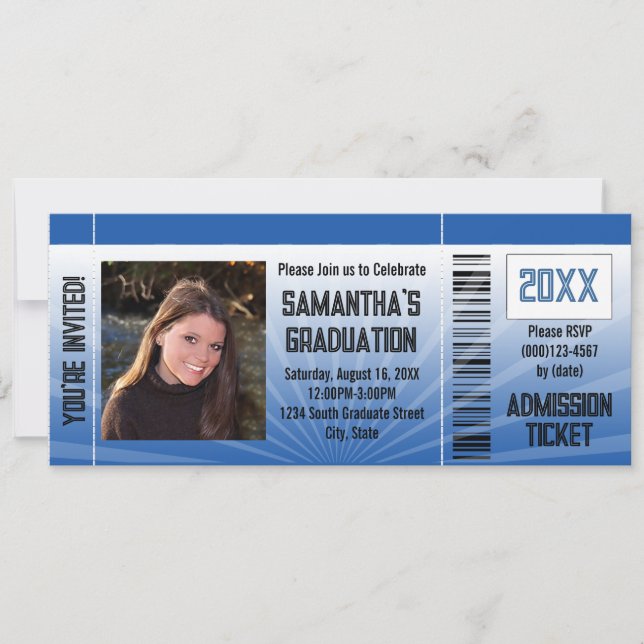 Blue Graduation Party Ticket Invitation (Front)