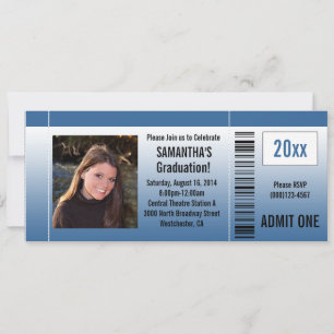Blue Graduation Party Ticket Invitation with Photo