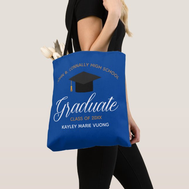 Blue Graduation Personalized 2026 Graduate Gift Tote Bag (Close Up)