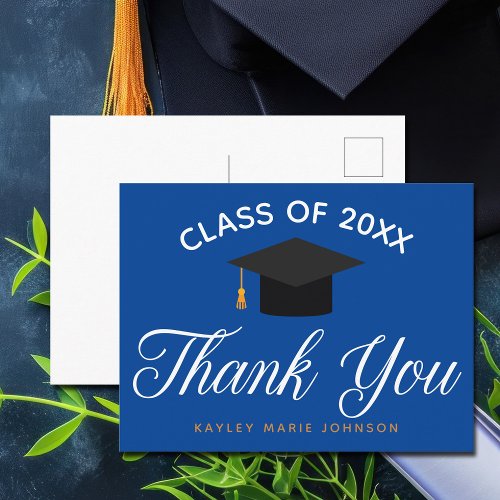 Blue Graduation Personalized Graduate Thank You Postcard