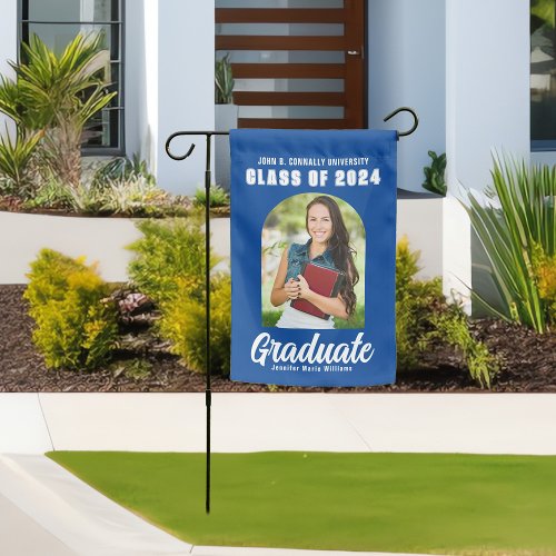 Blue Graduation Photo Arch Modern Class of 2024 Garden Flag