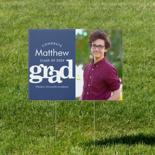 Blue graduation photo bold graphic modern yard sign