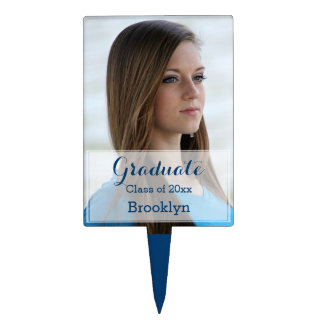Blue Graduation Photo Cake Toppers