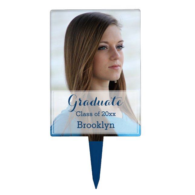 Blue Graduation Photo Cake Toppers (Front)