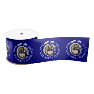 Blue Graduation Photo, Cap and Tassel and Diploma Satin Ribbon