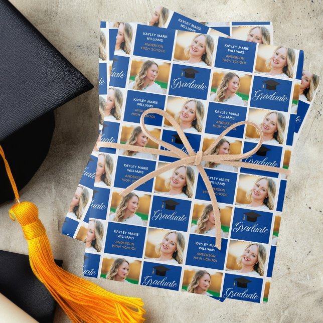 Blue Graduation Photo Class of 2026 Custom Party Wrapping Paper Sheets (Creator Uploaded)