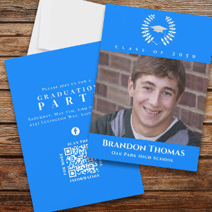 Blue Graduation Photo Classic Elegant Invitation