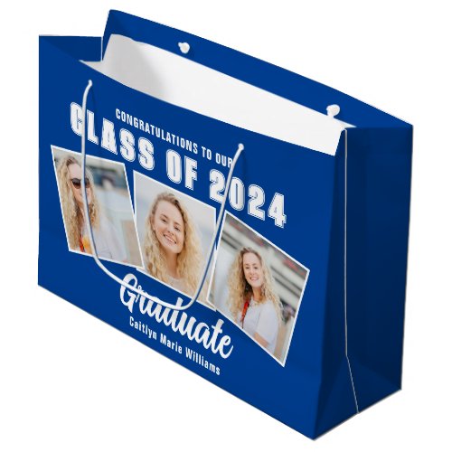 Blue Graduation Photo Collage 2024 Graduate Large Gift Bag