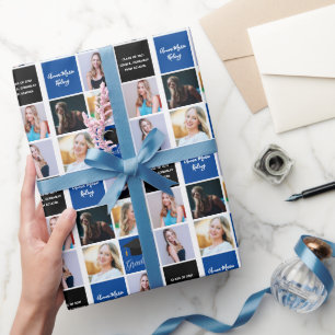 Blue Graduation Photo Collage Class of 2026 Grad Wrapping Paper