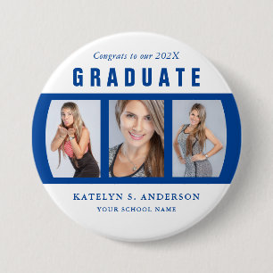 Blue Graduation Photo Collage Custom Button
